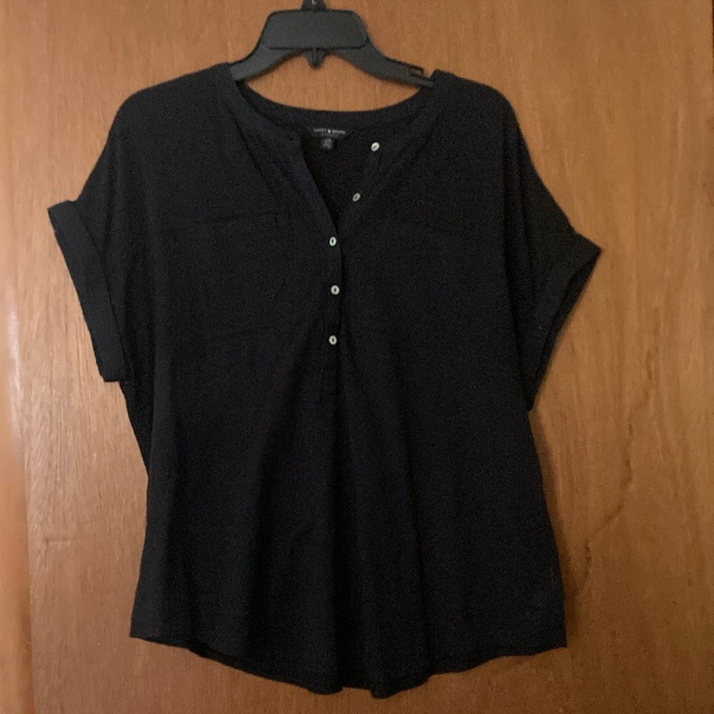 Lucky Brand Black Boxy Blouse with Cuffed Sleeves